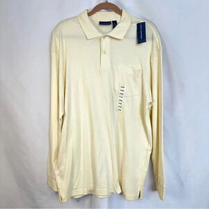 John Ashford Polo Shirt Long Sleeved Pullover‎ Mens Size Large Cream Casual New